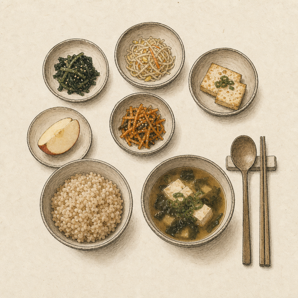 한식 기반 러너의 일상 식단 — 위에서 내려다본 밥상